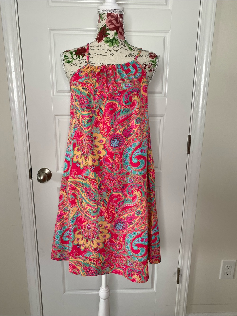 Bright Pink Paisley Halter Dress